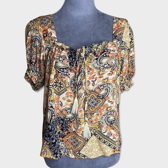 Cupcakes + Cashmere Golden Paisley Blouse Sz XS - Picture 1 of 16